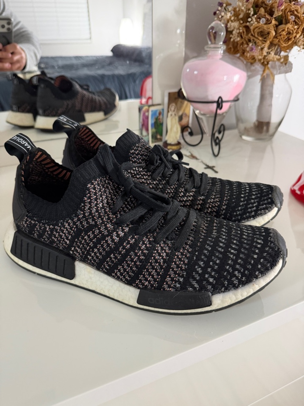 adidas NMD_R1 Primeknit Black with Pink Accent Sneakers
